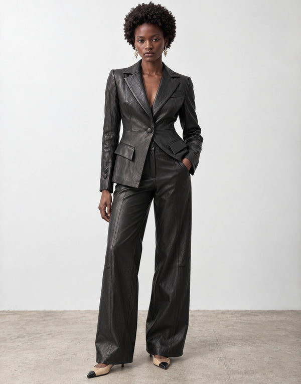 High-waisted wide-leg trousers