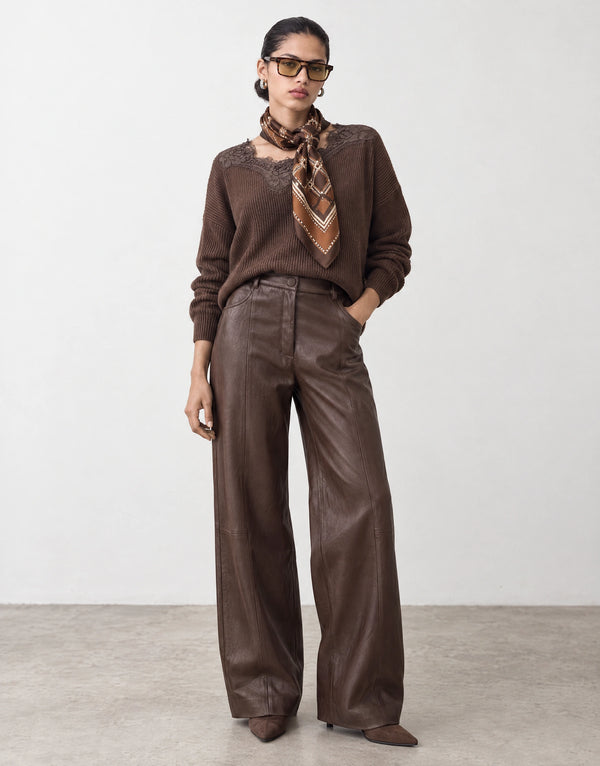 High-waisted wide-leg trousers