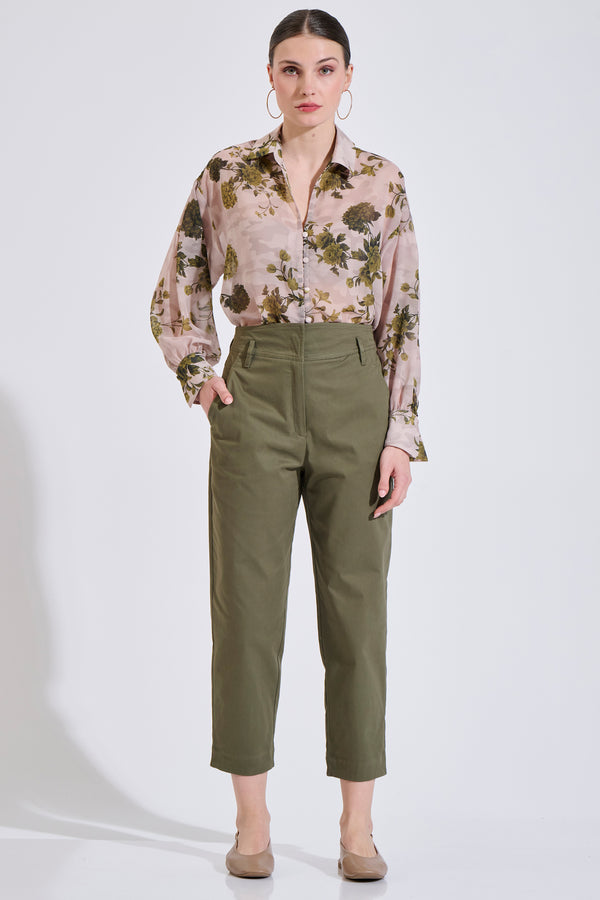 Cotton Relaxed-Fit Ankle-Length Carrot Trousers