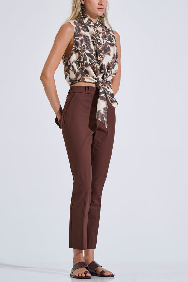 High-Waisted Cotton Trousers