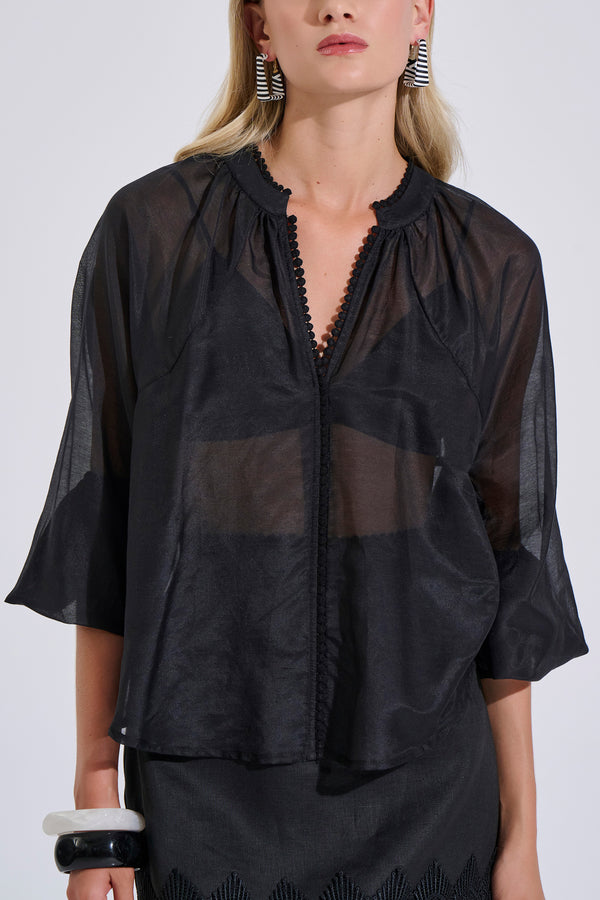 Cotton & Silk Blouse with V-Neckline