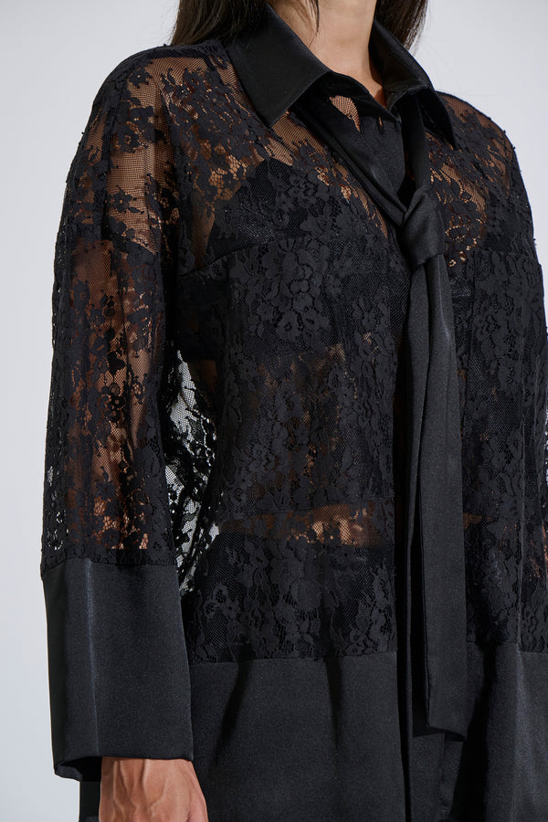 Lace shirt with satin details