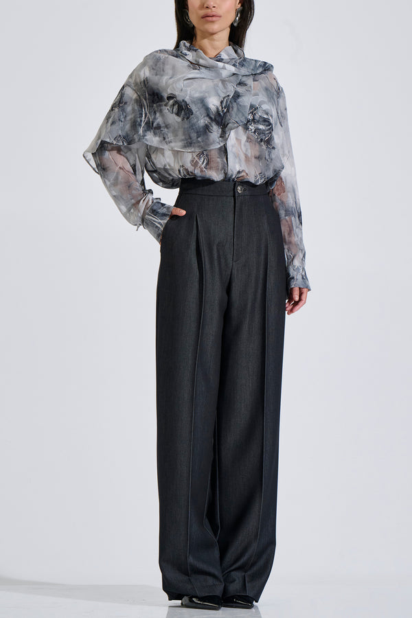 High-Waisted Wide-Leg Trousers with Pleats