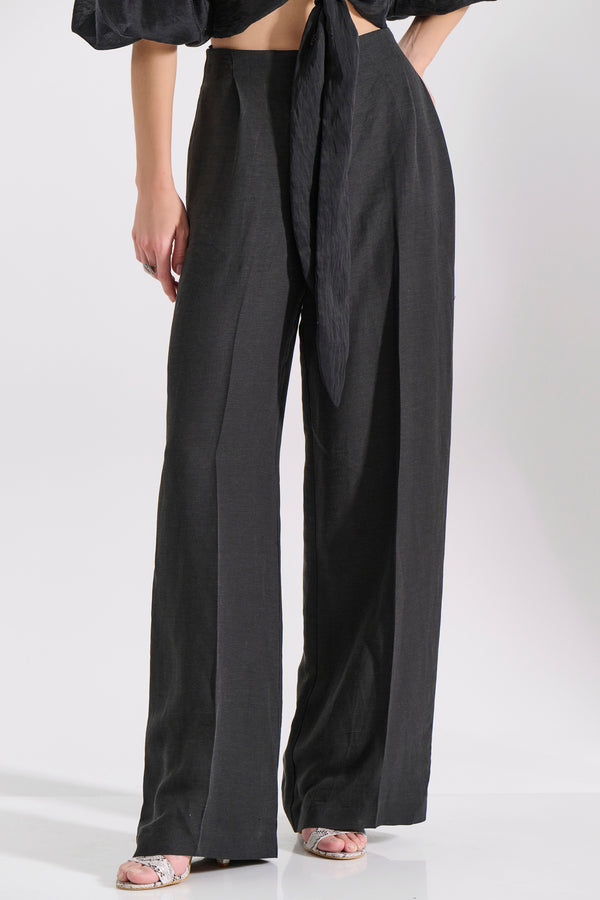 High-Waisted Pleated Trousers with linen Straight-Leg Fit