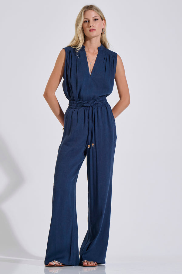 High-Waisted Wide-Leg Pants with Elastic Waistband