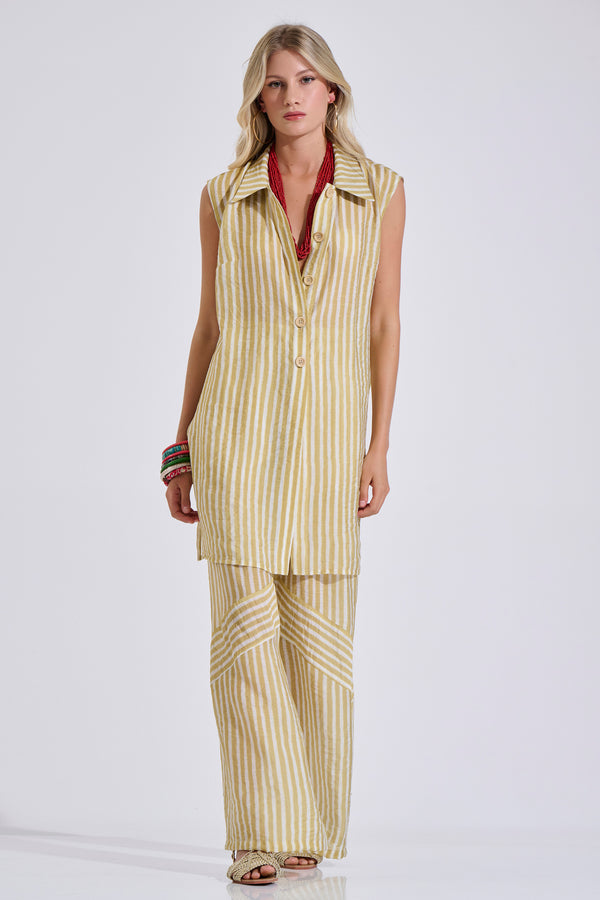 Striped Wide-Leg Pants with Elastic Waist & Pockets