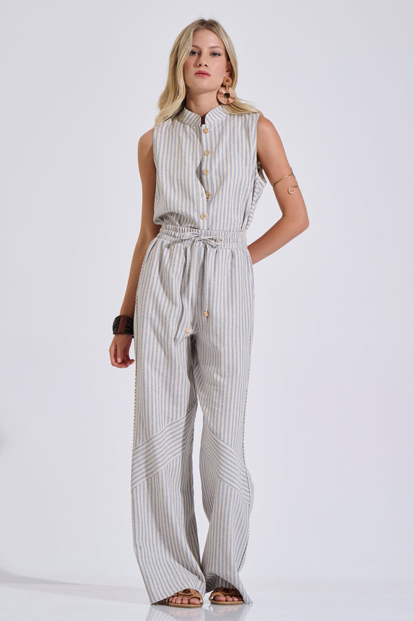 Linen Blend Trousers with Elastic Waist