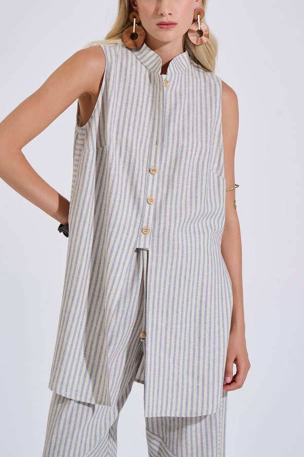Striped linen blend long shirt with buttons