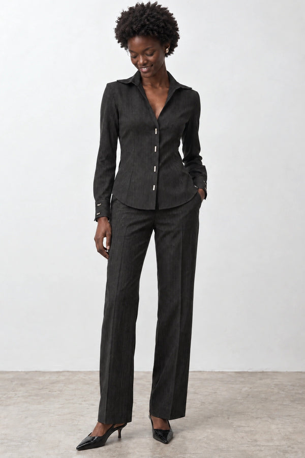 Striped straight-leg trousers