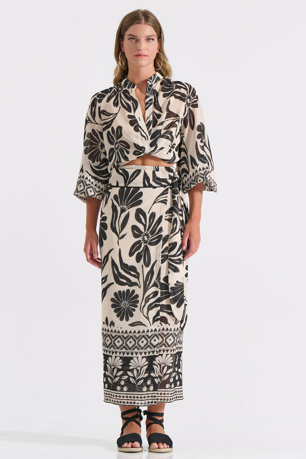 Midi Wrap Skirt with Floral Print