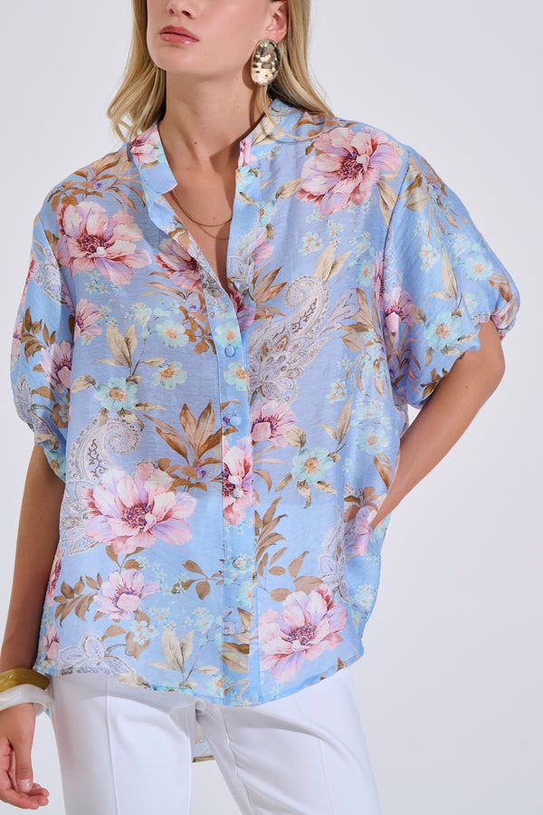 Floral Shirt with Balloon Sleeves