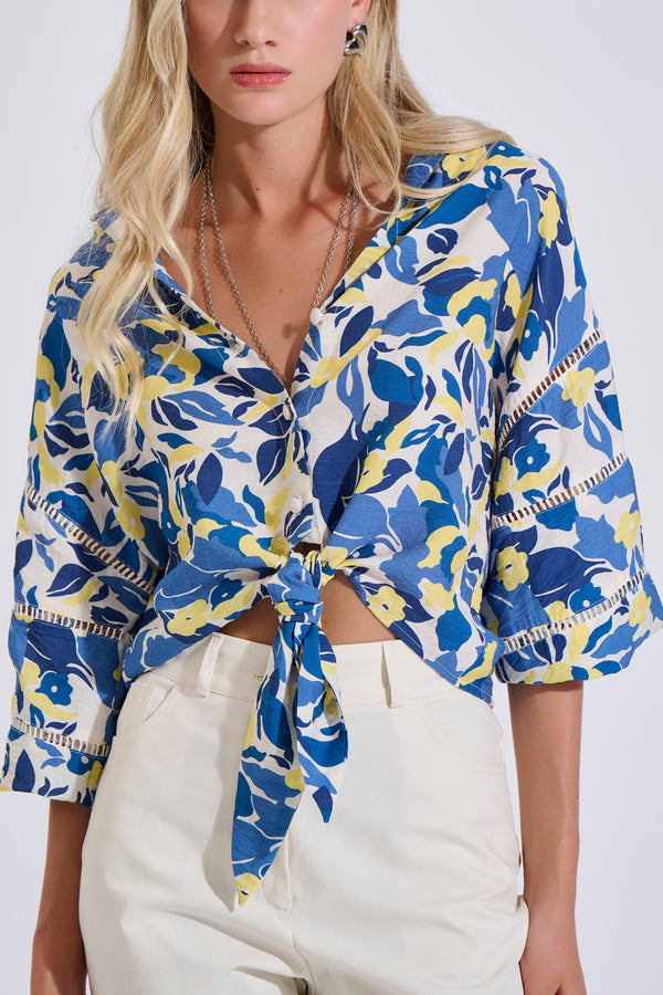 Floral Shirt with Front Tie