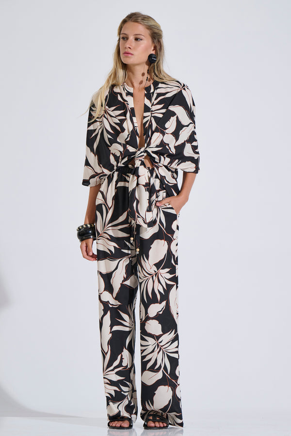Printed Wide-Leg Pants with Elastic Waist