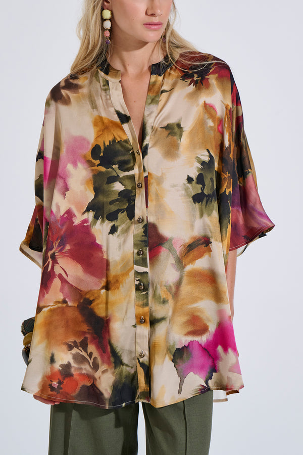 Πουκάμισο σατέν oversize εμπριμέ