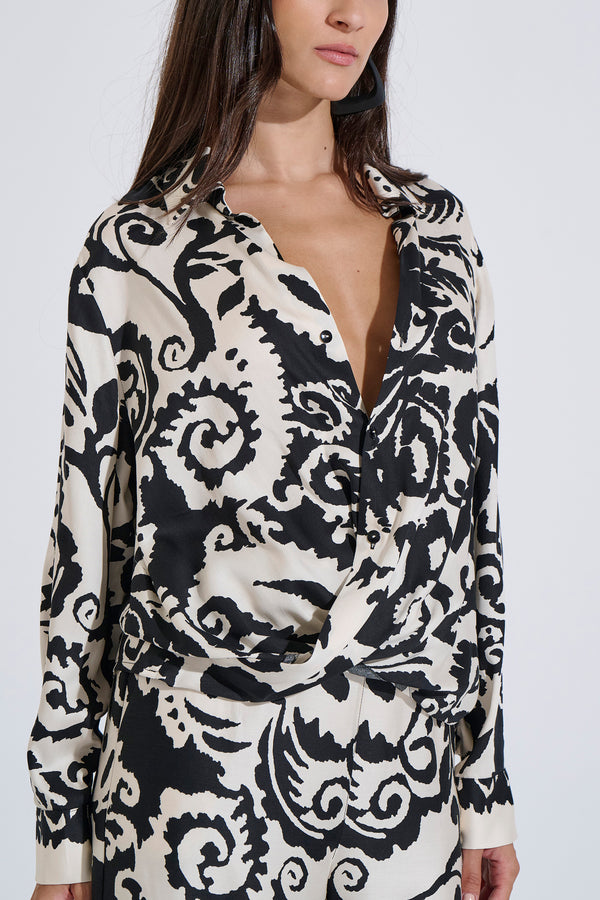 Printed Blouse with Wrap Detail