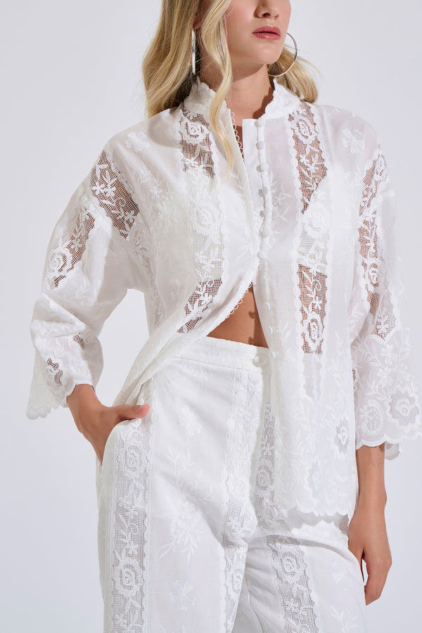 Cotton Lace Shirt with Embroidery