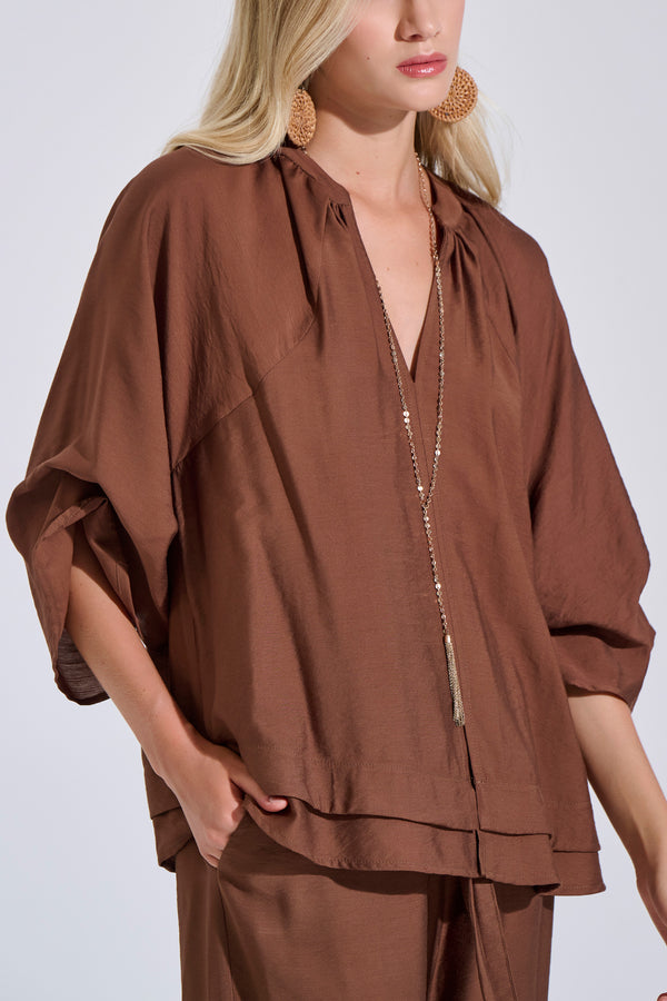 Blouse with V Neckline & Wide Sleeves