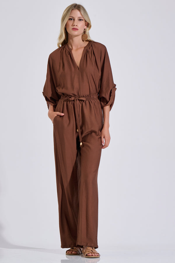 Wide-Leg Trousers with Waist Tie & Elastic Waist
