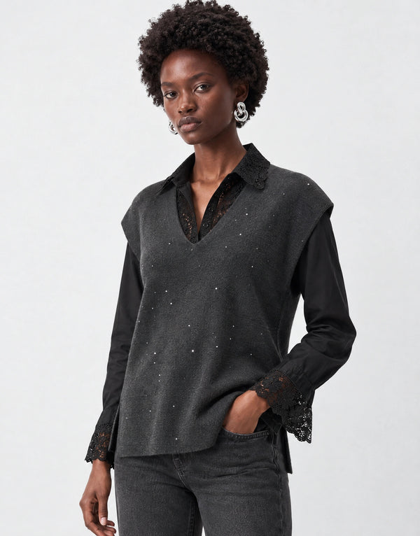 Knit vest with sequins