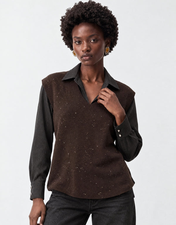 Knit vest with sequins